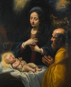 The Holy Family With The Annunciation To The Shepherds In The Distance