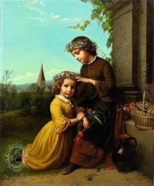 Two Girls Adornthemselves With Floral Wreathes - view 1