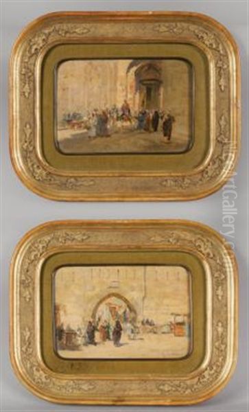 Porta Del Cairo Con Cavalieri E Porta Del Cairo Con Mercato (pair) - view 1