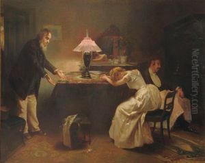 Interior Scene With Figures (relating To The Music Hall Strike Of 1907?) by Alexander M. Rossi