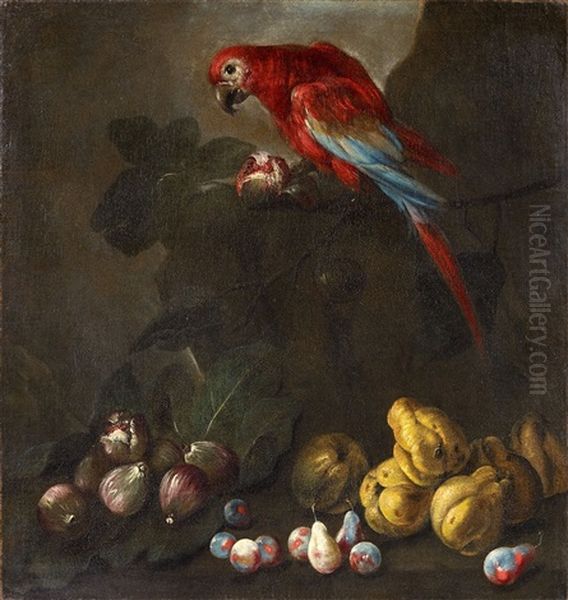 Peaches, And Figs In A Landscape Still Life With A Parrot, Plums, Figs, And Quinces In A Landscape - view 1