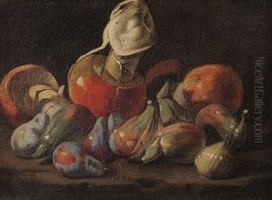 Natura Morta Con Zucche E Uva; Natura Morta Con Funghi, Fichi, Susine E Mela (2 Works) by Angelo Maria Rossi