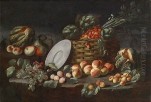 Pilze, Kastanien, Feigen, Pfirsiche, Quitten, Aprikosen Und Apfel (+ Melonen, Apfel, Birnen, Ein Korb Mit Kirschen, Artischocken Und Sellerie, Trauben, Aprikosen Und Pfirsichen; Pair) by Angelo Maria Rossi