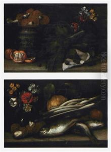 Piatto Di Funghi Con Carciofi, Agrumi E Fiori In Boccia (+ Another; 2 Works)