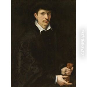 Portrait Of A Gentleman, Half Length, Wearing Black And Holding A Pair Of Gloves Portrait Of A Gentleman, Half Length, Wearing Black And Holding A Pair Of Gloves