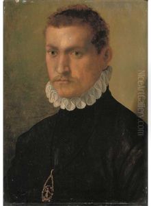 Portrait Of A Knight, Bust-length, Wearing A Black Tunic With A White Ruff Collar And The Order Of Saint Michael by Rancesco De' Rossi (see Salviati, Cecchino Del)