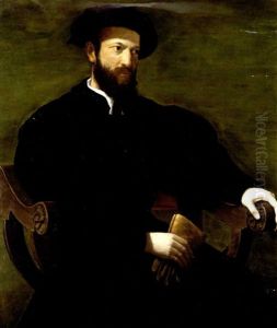 Portrait Of A Gentleman Dressed In Black And Seated Against A Green Background