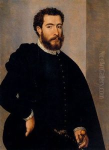 Portrait Of A Man Holding The Hilt Of A Sword by Rancesco De' Rossi (see Salviati, Cecchino Del)