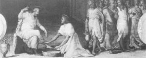 Christ Washing The Disciples Feet; The Last Supper by Rancesco De' Rossi (see Salviati, Cecchino Del)