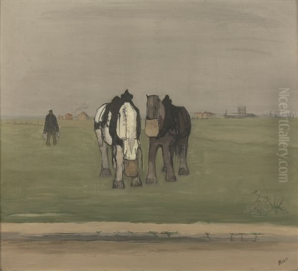Chevaux Mangeant De L'avoine - view 1