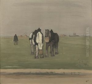 Chevaux Mangeant De L'avoine by Joseph Rossi