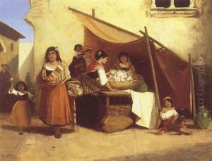 Italiensk Gadeparti Med Blomsterbod Og Figurer by Luigi Rossi