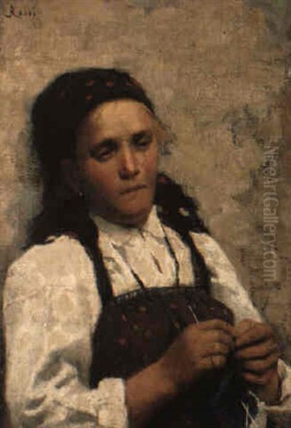 Peasant Girl Knitting - view 1