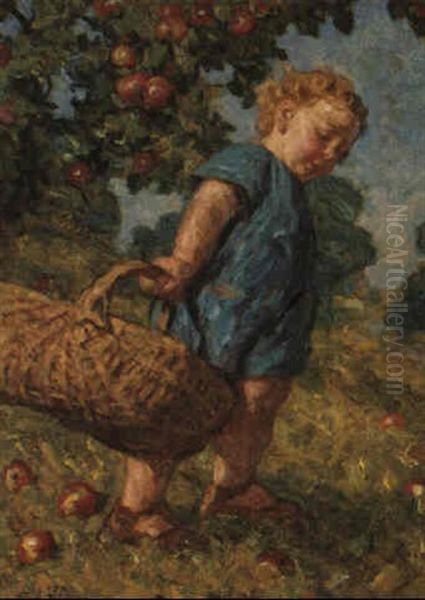A Young Girl Collecting Apples - view 1