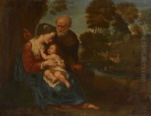 La Sainte Famille Dans Un Paysage De Riviere by Pasquale de' Rossi