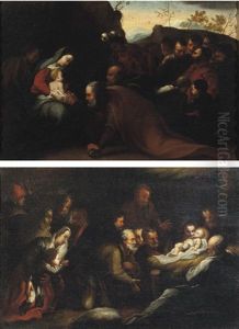 The Adoration Of The Shepherds (+ The Adoration Of The Magi; Pair) by Pasquale de' Rossi