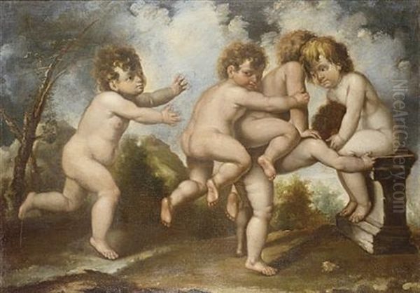 Putti Desporting In A Landscape (pair) - view 1