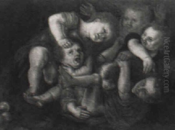 Children Playing With A Spaniel - view 1
