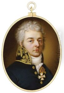 A Nobleman (prince N. S. Volkonsky?), With Powdered Curly Hair And Sideburns, In Dark Blue Uniform With Gold Embroidered High Collar, White Stock