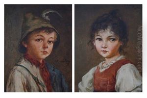 Portrait Of A Young Girl, Portrait Of A Young Boy (2 Works) by Georg Roessler
