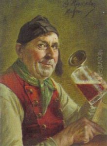 Bauer In Tracht Und Bierhumpen by Georg Roessler