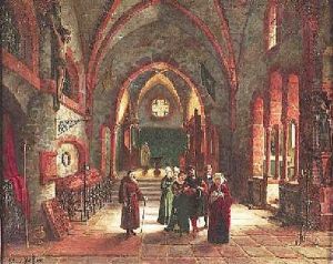 Nach Der Taufe. Kircheninterieur Mit Personenstaffage by Ludwig Christian F. W. von Rossler