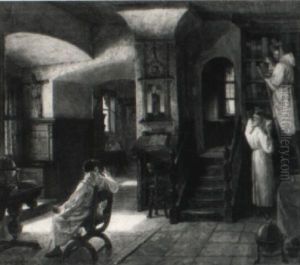 Klosterbibliothek Mit Vier Monchen Im Gesprach by Ludwig Christian F. W. von Rossler