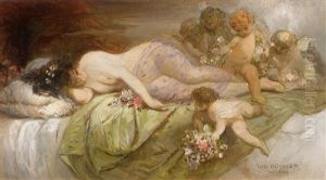 Liegende Mit Putti by Rudolf Roessler