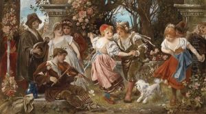 Musikanten Und Tanzer In Parklandschaft by Rudolf Roessler