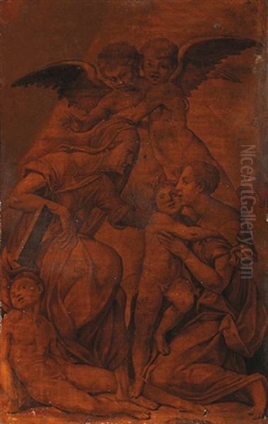 Sainte Famille Avec Deux Anges, Saint Jean Baptiste Et Sainte Elisabeth - view 1
