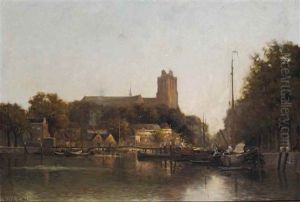 The Nieuwe Haven With The Grote Kerk, Dordrecht by Fredericus Jacobus Van Rossum Du Chattel