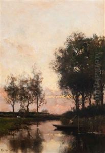 Farmer In His Punt At Dusk