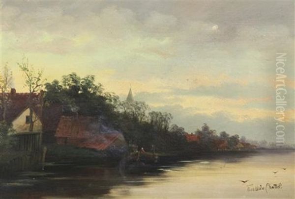 Canal Scene Under Snow And Houses Beside A River (2 Works) - view 1