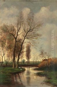Fruhlingslandschaft Mit Bachlauf Und Weitem Blick In Das Land by Fredericus Jacobus Van Rossum Du Chattel