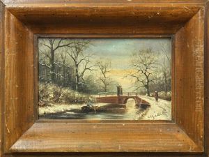 Dutch Winter Landscape With Figure Rowing Boat