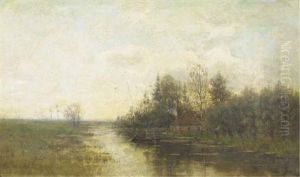 A Quiet Polder Landscape by Fredericus Jacobus Van Rossum Du Chattel