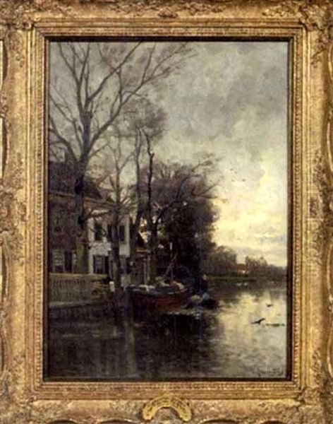 Canal Scene With Barge And House - view 1