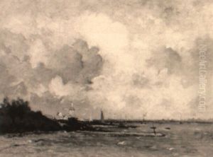 A River Landscape With A Village