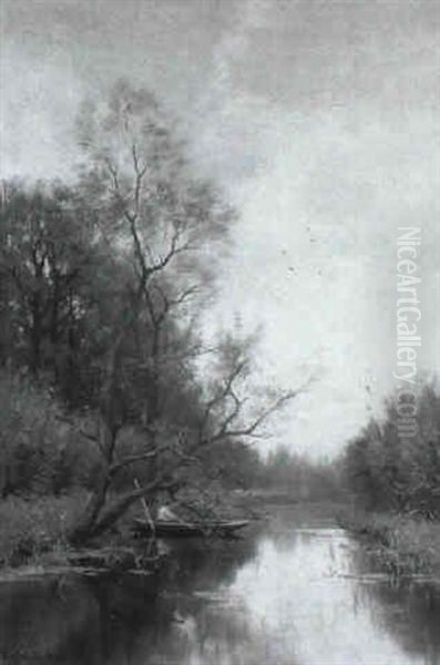 Wooded River Landscape With Figures In A Rowing-boat - view 1