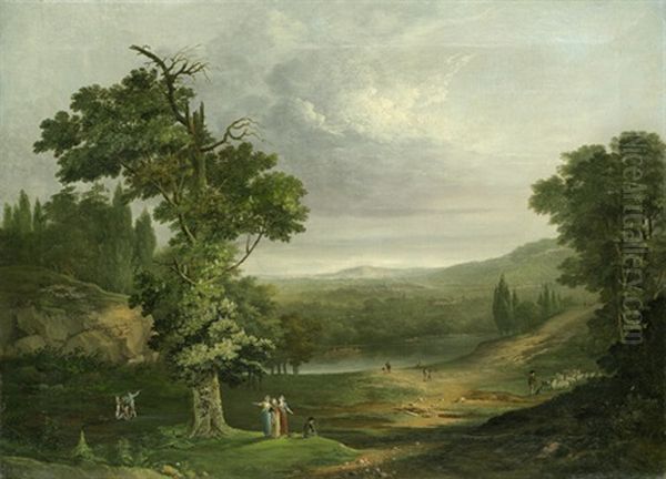 Thuringische Landschaft Mit Bluhender Kastanie, Im Vordergrund Staffage - view 1