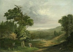 Thuringische Landschaft Mit Bluhender Kastanie, Im Vordergrund Staffage