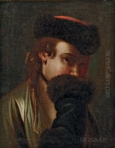 Portrait Of A Russian Woman Hiding Her Smile Behind A Fur Cuff by Pietro Antonio Rotari