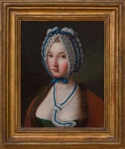 Portrait Of A Lady In A Blue And White Cap