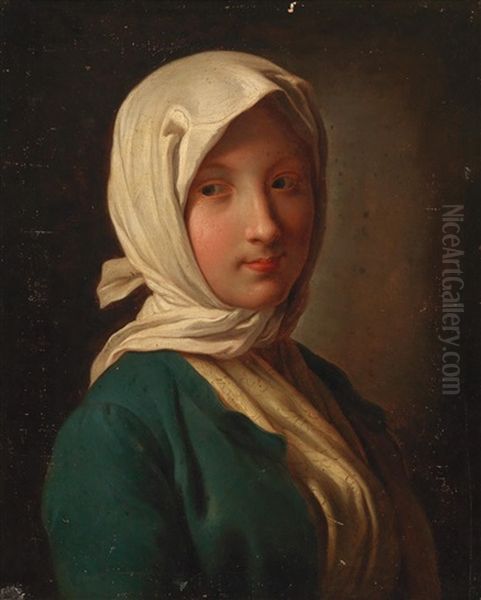 A Girl In A Blue Jacket And White Headscarf - view 1
