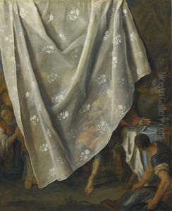 The Meeting Of Alexander The Great And Roxana, Behind A Tromp-l'oeil Curtain by Pietro Antonio Rotari