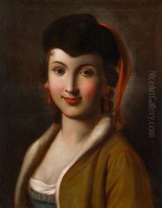 Junge Dame Mit Schwarzer Pelzkappe Und Roten Ohrringen