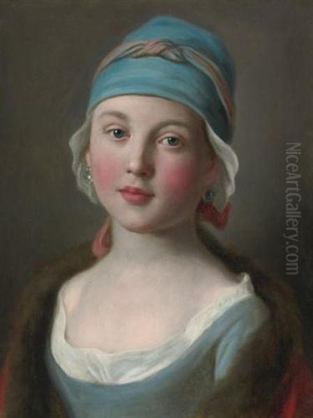 Portrait Of A Russian Girl In A Blue Dress And Headdress - view 1