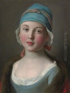 Portrait Of A Russian Girl In A Blue Dress And Headdress by Pietro Antonio Rotari