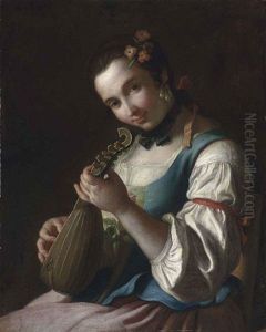 A Young Woman In Rural Dress, Playing A Lute