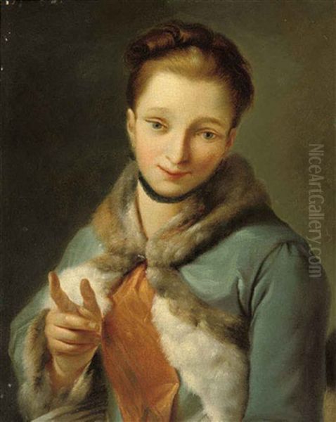 Portrait Of A Lady In A Blue Cloak With Ermine Trim - view 1